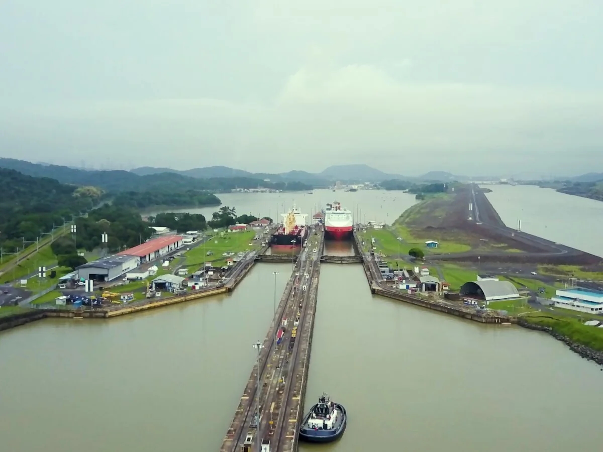 Aerial of the Panama Canal locks